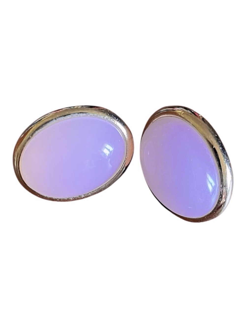 Trifari Signed Gold Tone Pink Chalcedony Oval Cabochon Pierced Earrings